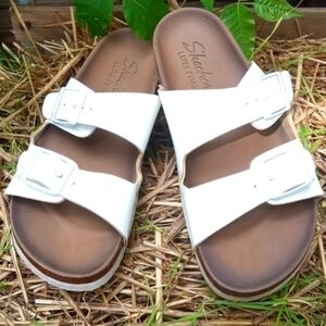 Skechers White Double Buckle Sandals